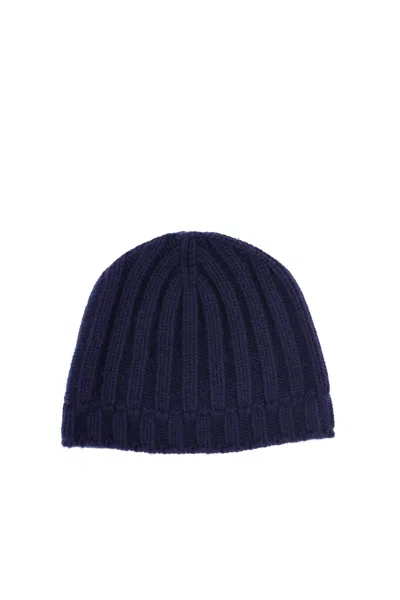 Drumohr Ribbed Pure Cashmere Beanie In Blue