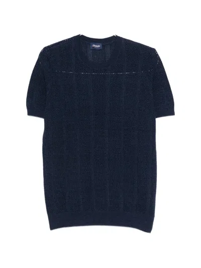 Drumohr Ribbed Short-sleeve Sweater In Blue