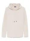Drumohr Ribbed Textured Hoodie With Drawstring Hood In Neutral