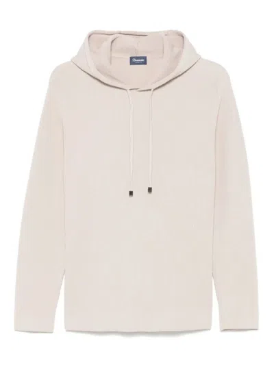 Drumohr Ribbed Textured Hoodie With Drawstring Hood In Neutral