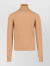 Drumohr Turtleneck Sweater In Brown Cashmere Ribbed Trim In Brown