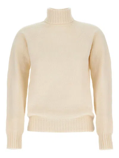 DRUMOHR DRUMOHR RIBBED TURTLENECK SWEATER WITH RAGLAN SLEEVES IN OFF-WHITE