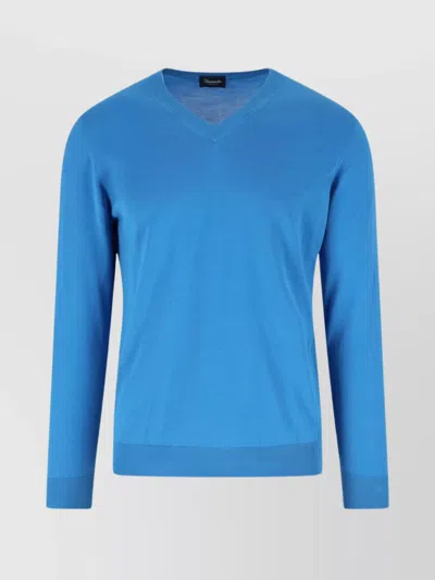 Drumohr Ribbed V-neck Knitwear With Long Sleeves In Light Blue