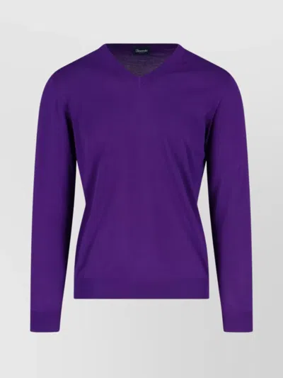 Drumohr Ribbed V-neck Sweater With Long Sleeves In Purple