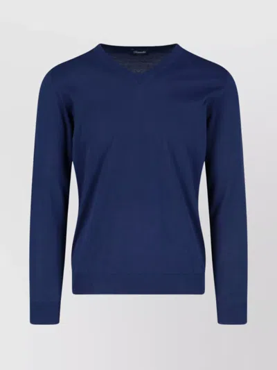 Drumohr Ribbed V-neck Sweater With Long Sleeves In Blue