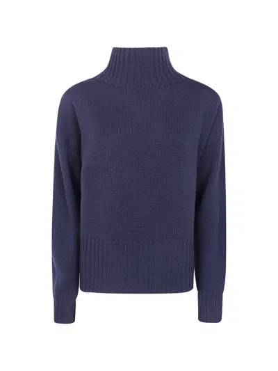 Drumohr Ribbed-knit High-neck Sweater In Blue