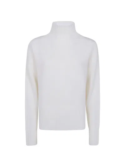 Drumohr High Neck Long Sleeve Relaxed Knit Top In White