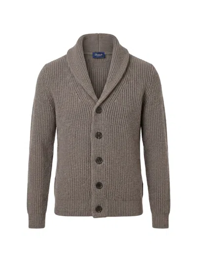 Drumohr Ribbed-knit Shawl-collar Sweater In Brown