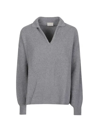 Drumohr Ribbed-knit V-neck Sweater In Gray