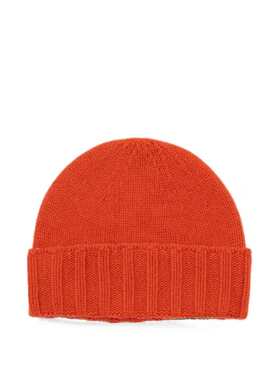 Drumohr Ribbed-trim Cashmere Beanie Hat In Orange
