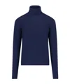 Drumohr Turtleneck Sweater In Blue Wool Navy Tones In Blue