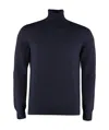 Drumohr Man Turtleneck Navy Blue Size 48 Merino Wool In Black