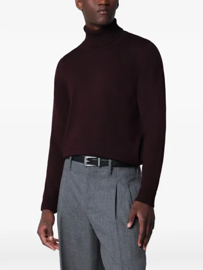 Drumohr Black Navy Wool Turtleneck Sweater In Animal Print