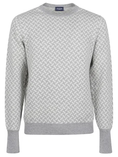 Drumohr Round Neck Long Sleeves Sweater Biscottino In Gray