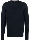 Drumohr Cashmere Crewneck Sweater With Ribbed Detailing In Black