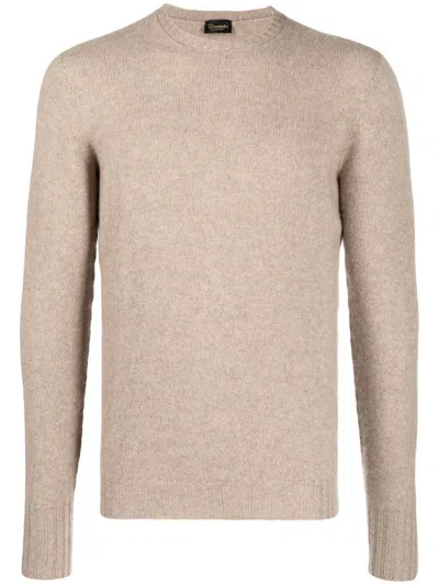 Drumohr Classic Fine-knit Ribbed Crew Neck Wool Sweater In Neutral