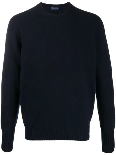 Drumohr Ribbed Hem Long-sleeve Navy Fine Knit Sweater In Black