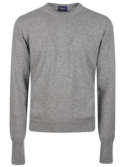 Drumohr Round Neck Ribbed Soft Cashmere Sweater In Gray