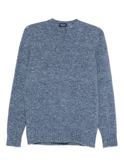Drumohr Round Neck Worked Neckborder Sweather In Blue