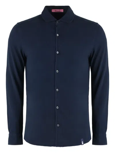 Drumohr Rounded-hem Piqué Shirt In Blue