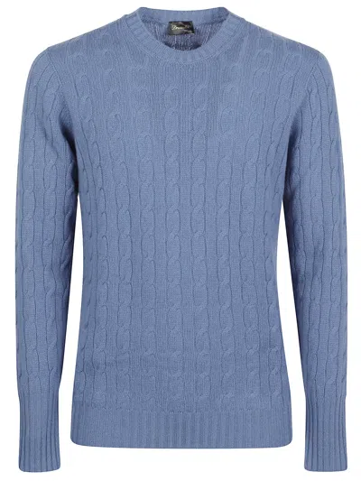 Drumohr Roundneck Braided Wool Sweather In Blue