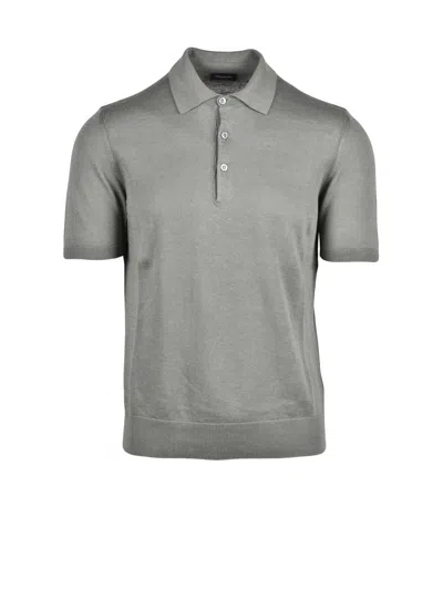Drumohr Sage Green Linen Cotton Knit Polo In Gray
