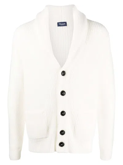 Drumohr Shawl Collar Button-front Cardigan Sweater In White