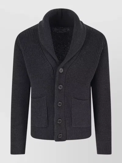 Drumohr Merino Wool Cardigan With Shawl Collar And Ribbed Details In Black