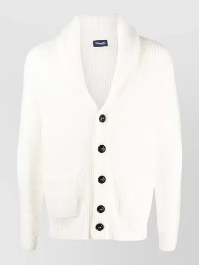 Drumohr Shawl Collar Jacket Ribbed Texture Pockets In White