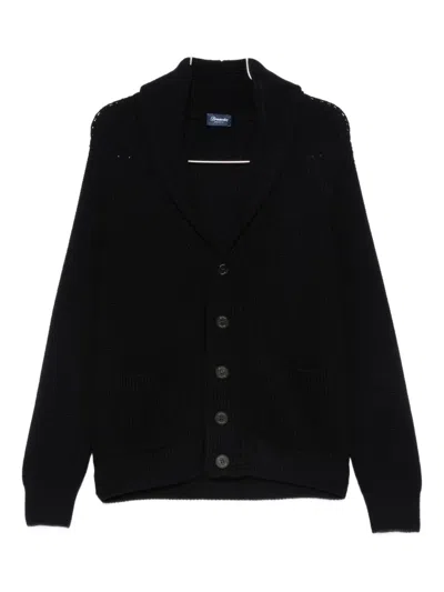 Drumohr Shawl-collar Patch-pocket Cardigan In Black