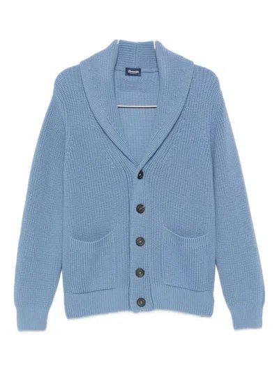 Drumohr Shawl-collar Patch-pocket Cardigan In Blue