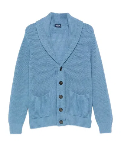 Drumohr Shawl-collar Patch-pocket Cardigan In Blue