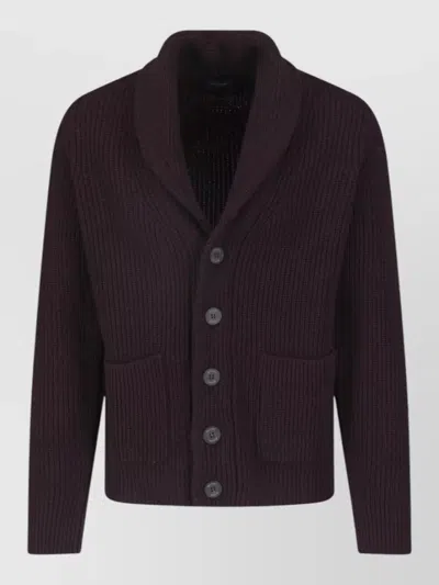 Drumohr Shawl Collar Ribbed Coat Front Pockets In Purple