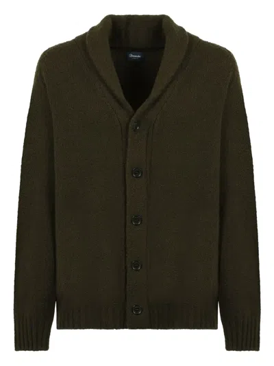 Drumohr Shawl-collar Wool Cardigan In Green