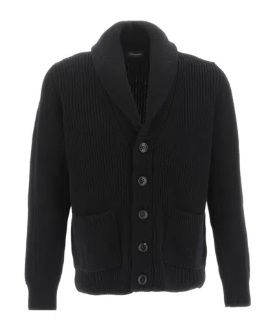 Drumohr Shawl-lapel Ribbed-knit Cardigan In Black