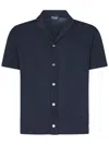 Drumohr Frosted Navy Bowling Shirt With Chest Patch Pocket In Blue