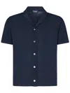 Drumohr Frosted Navy Bowling Shirt With Chest Patch Pocket In Blue
