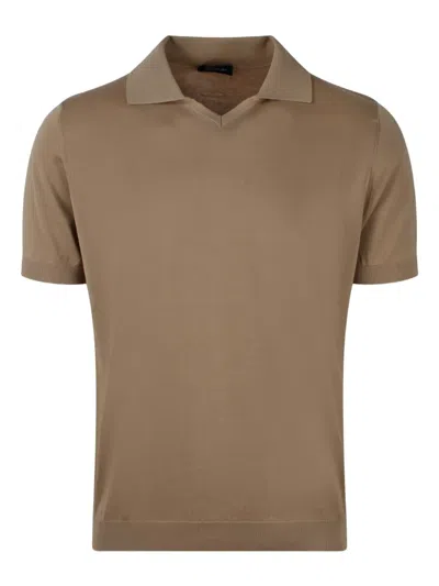 Drumohr Short-sleeve Polo-collar T-shirt In Brown