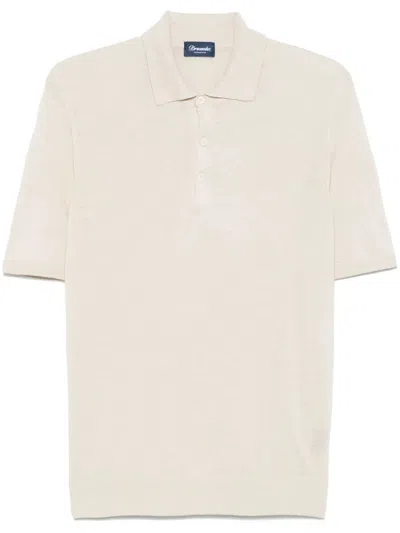 Drumohr Short Sleeve Polo With Buttons In Beige