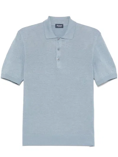 Drumohr Short Sleeve Polo With Buttons In Blue