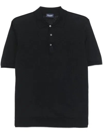 Drumohr Short Sleeve Polo With Buttons In Blue