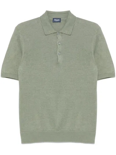 Drumohr Short Sleeve Polo With Buttons In Green