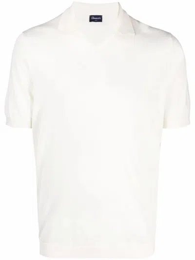 Drumohr Short Sleeve V-neck Polo In Beige