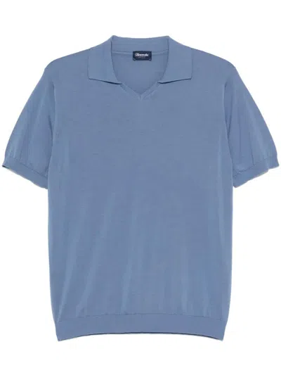 Drumohr Short Sleeve V-neck Polo In Blue