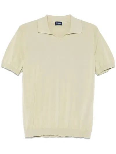 Drumohr Short Sleeve V-neck Polo In Green