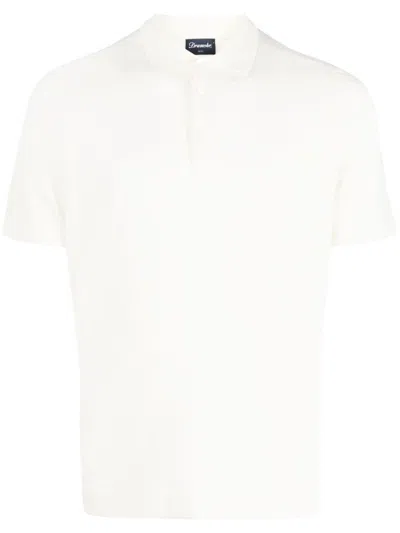 Drumohr Short Sleeves Polo With Buttons In White
