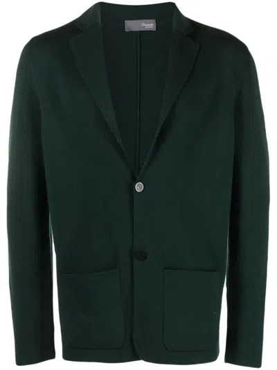 Drumohr Peak-lapels Merino Wool Cardigan In Green