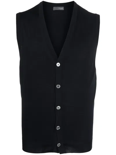 Drumohr Sleeveless Merino Wool Cardigan In 蓝色