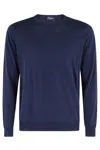 Drumohr Smooth Knit Blue Sweater With Ribbed Cuffs In Blue