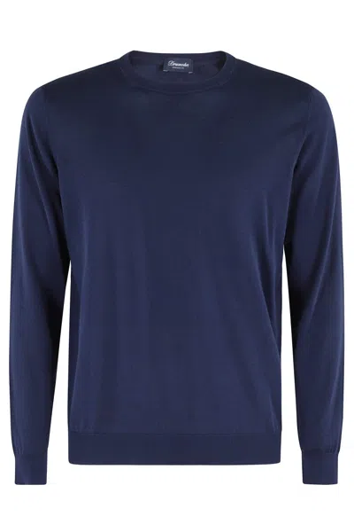 Drumohr Smooth Knit Blue Sweater With Ribbed Cuffs In Royal Blue